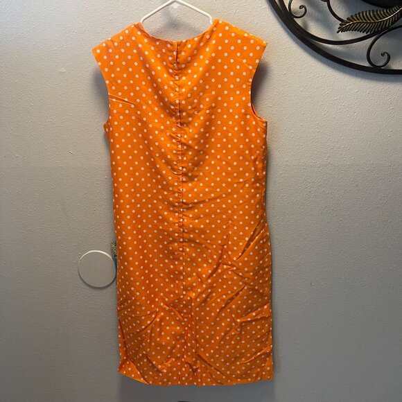 vintage Orange and white Polka Dot 100% Silk Dress Size 18 Sleeveless - Picture 4 of 8